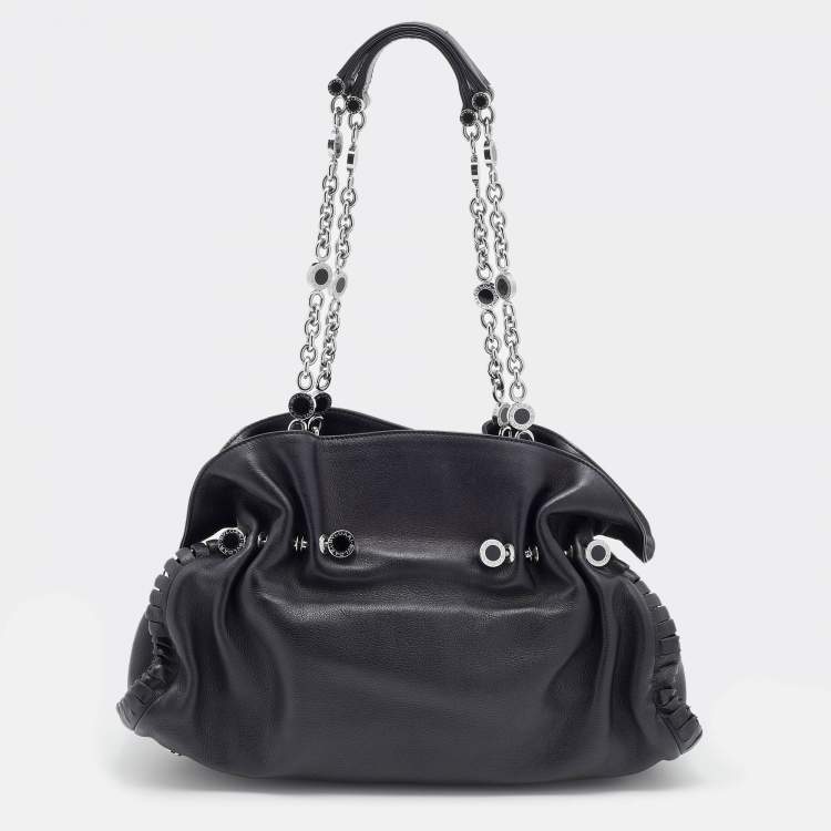 مملوكة مسبقًا Bvlgari Black Pleated Leather Chain Shoulder Bag