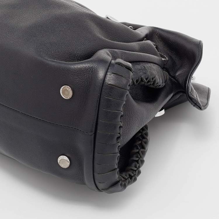 مملوكة مسبقًا Bvlgari Black Pleated Leather Chain Shoulder Bag