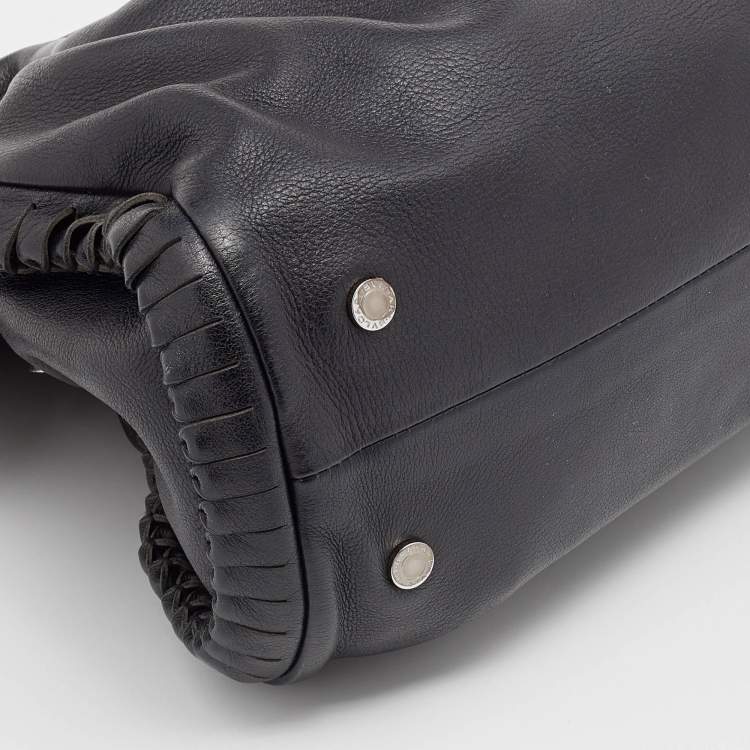 مملوكة مسبقًا Bvlgari Black Pleated Leather Chain Shoulder Bag