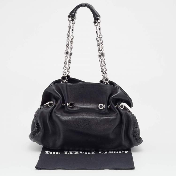مملوكة مسبقًا Bvlgari Black Pleated Leather Chain Shoulder Bag