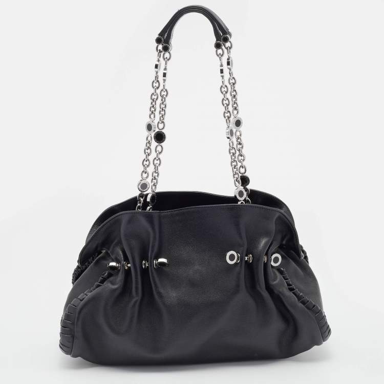 مملوكة مسبقًا Bvlgari Black Pleated Leather Chain Shoulder Bag