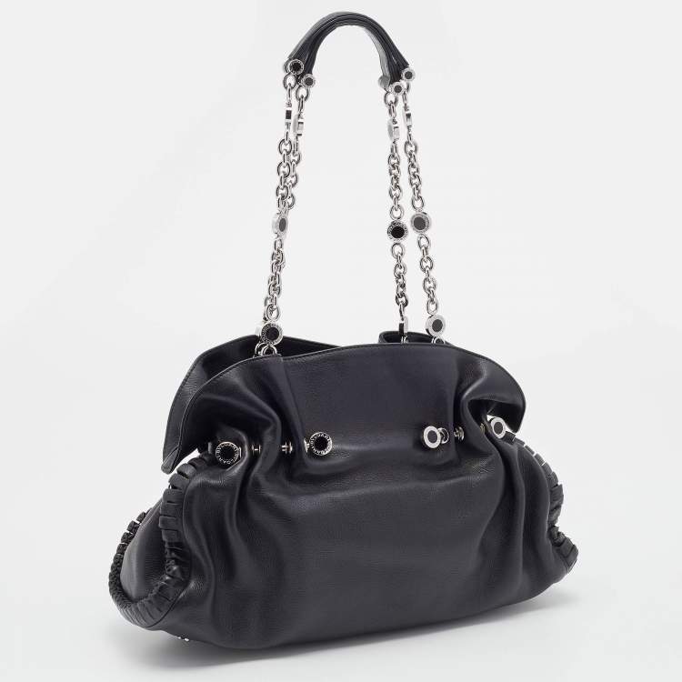 مملوكة مسبقًا Bvlgari Black Pleated Leather Chain Shoulder Bag