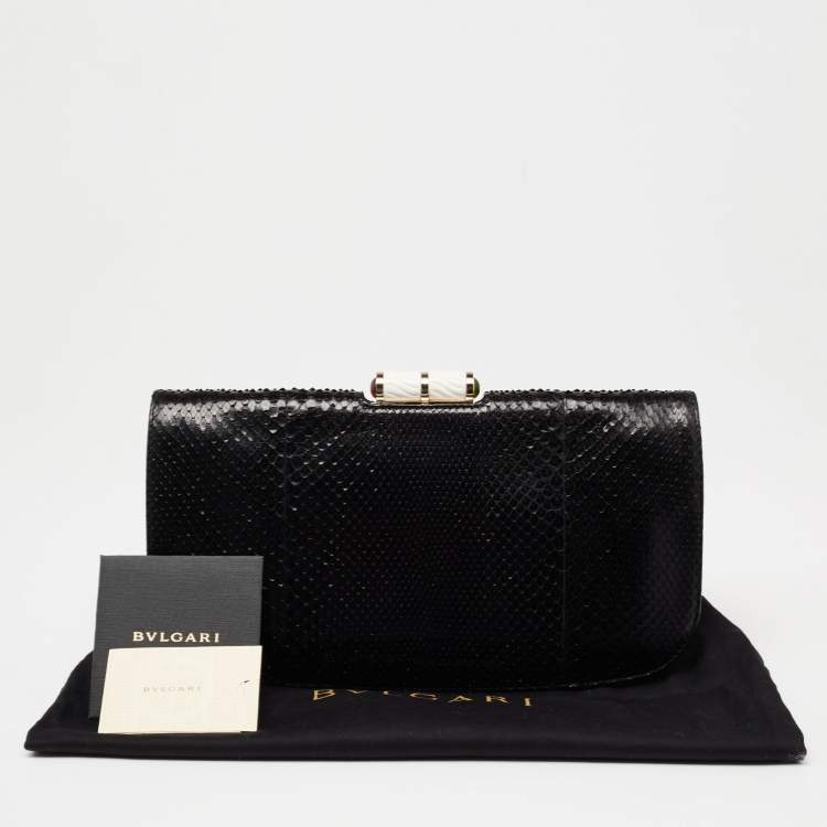Pre Owned Bvlgari Black Python Leather Lipstick Clutch