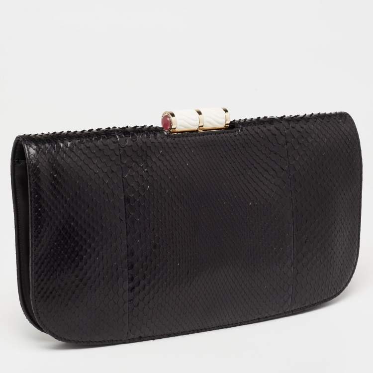 Pre Owned Bvlgari Black Python Leather Lipstick Clutch