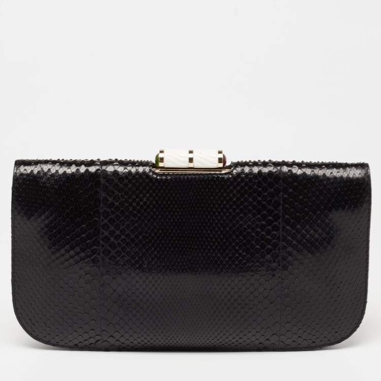 Pre Owned Bvlgari Black Python Leather Lipstick Clutch