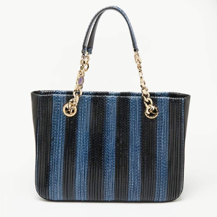 Pre Owned Bvlgari Blue/Black Python And Leather Chain Handle Tote