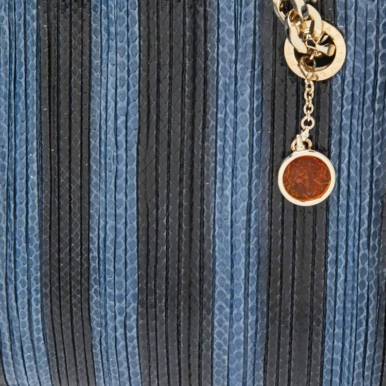 Pre Owned Bvlgari Blue/Black Python And Leather Chain Handle Tote