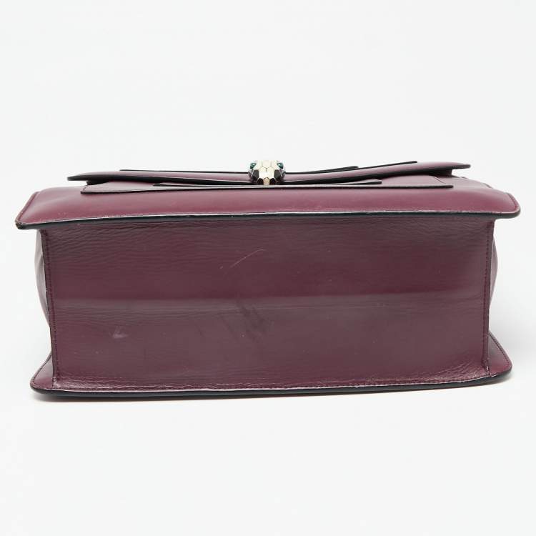 Pre Owned Bvlgari Plum Leather Large Serpenti Forever Flap Tote