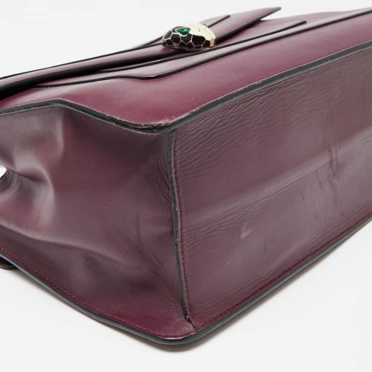 Pre Owned Bvlgari Plum Leather Large Serpenti Forever Flap Tote