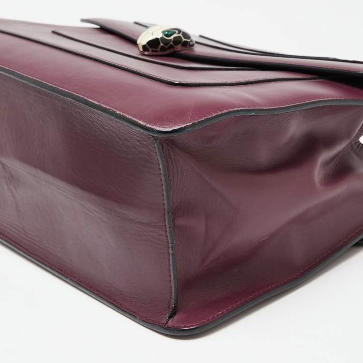 Pre Owned Bvlgari Plum Leather Large Serpenti Forever Flap Tote