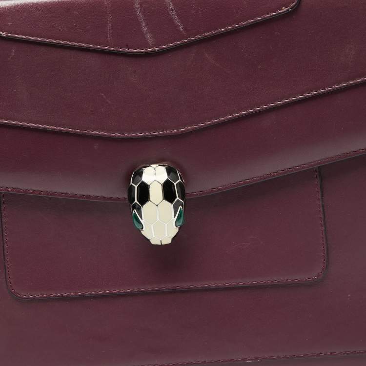 Pre Owned Bvlgari Plum Leather Large Serpenti Forever Flap Tote