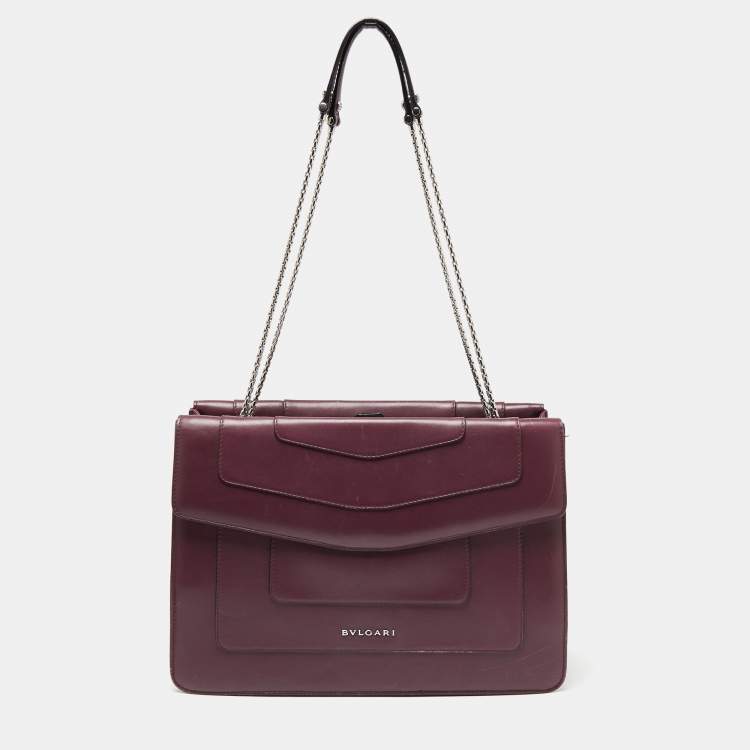 Pre Owned Bvlgari Plum Leather Large Serpenti Forever Flap Tote