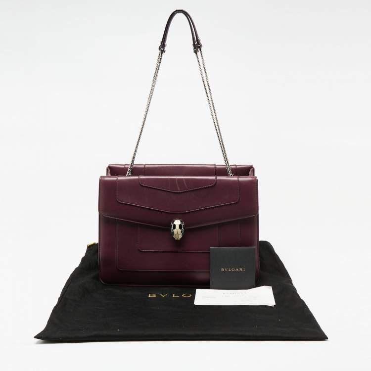 Pre Owned Bvlgari Plum Leather Large Serpenti Forever Flap Tote