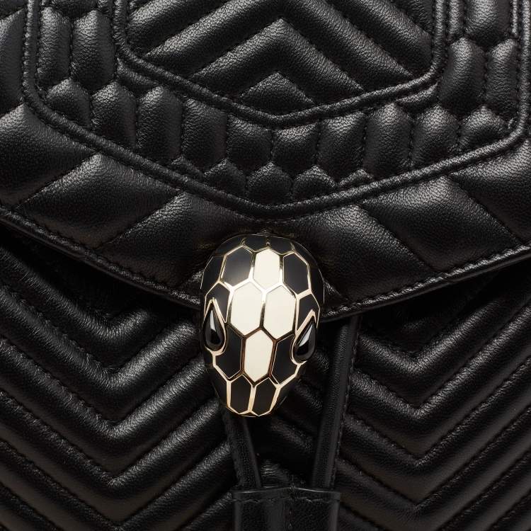 Pre Owned Bvlgari Black Quilted Leather Serpenti Forever Backpack