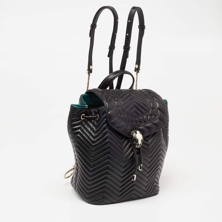 Pre Owned Bvlgari Black Quilted Leather Serpenti Forever Backpack