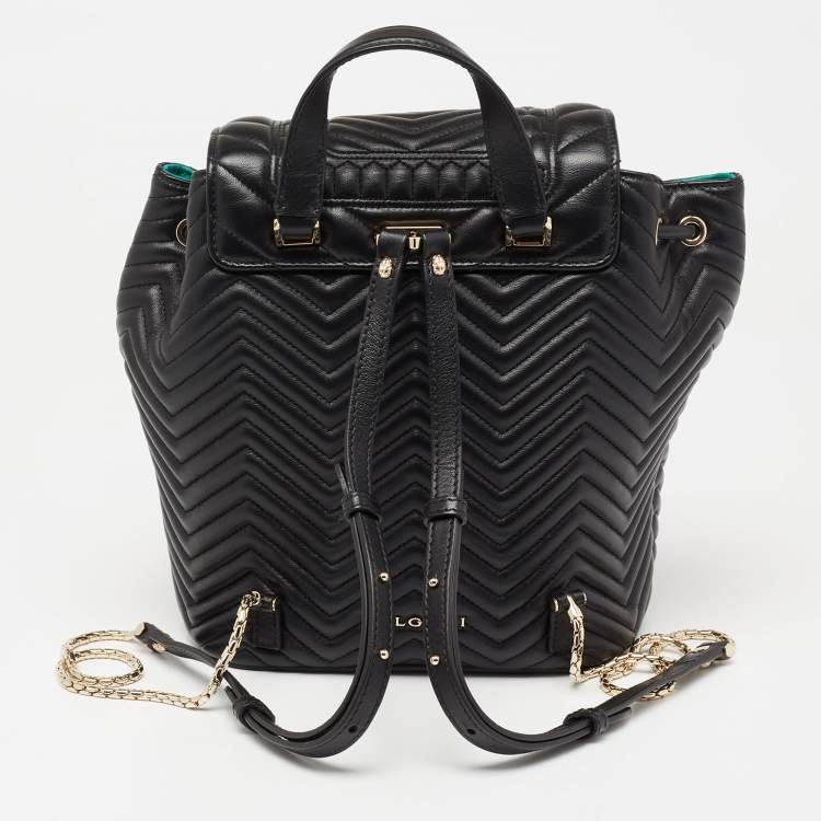 Pre Owned Bvlgari Black Quilted Leather Serpenti Forever Backpack