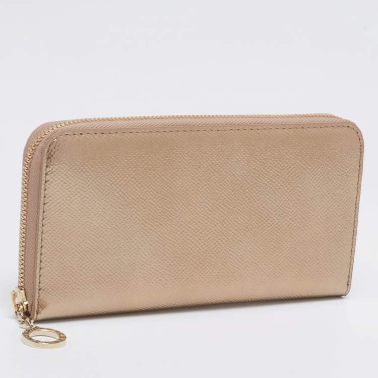 Pre Owned Bvlgari Metallic Gold Leather Bvlgari Bvlgari Zip Around Wallet