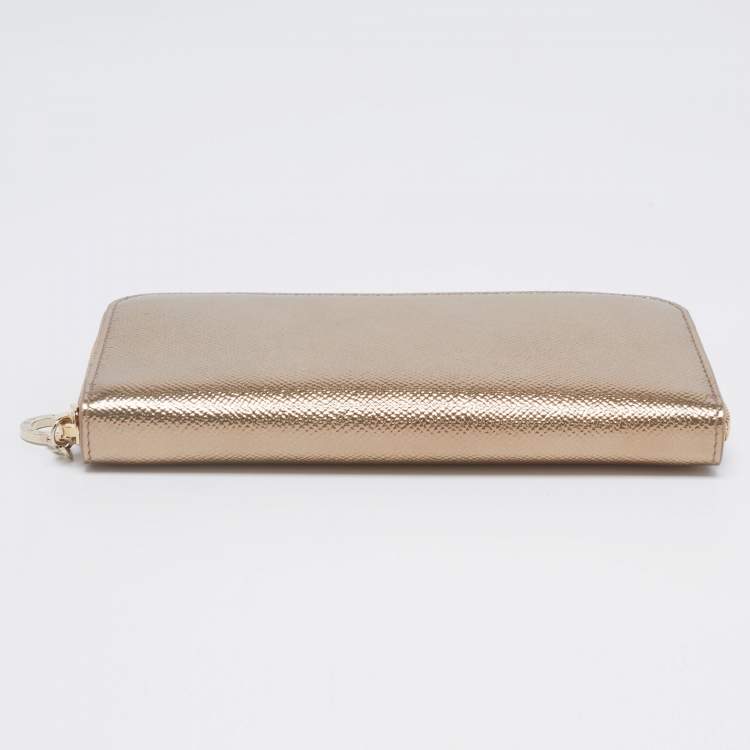 Pre Owned Bvlgari Metallic Gold Leather Bvlgari Bvlgari Zip Around Wallet