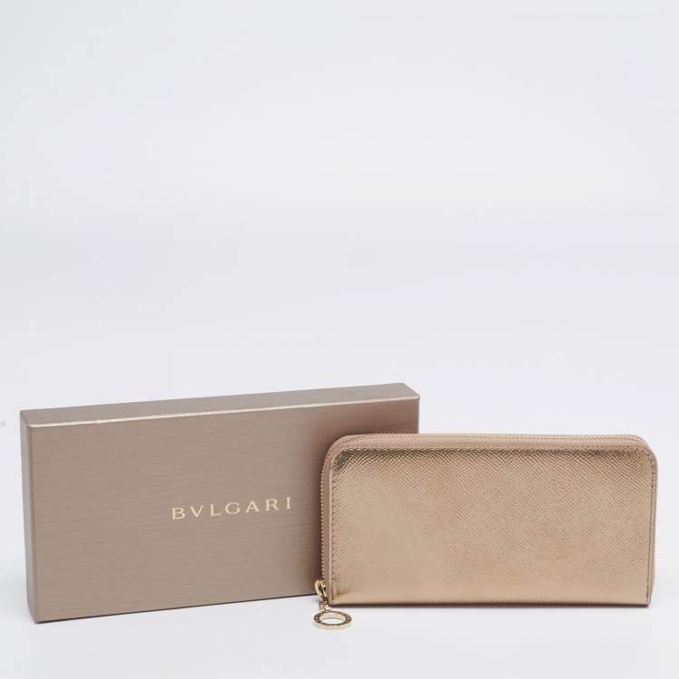 Pre Owned Bvlgari Metallic Gold Leather Bvlgari Bvlgari Zip Around Wallet
