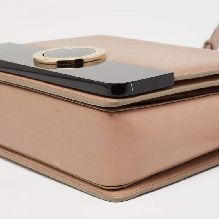 Pre Owned Bvlgari Beige/Black Leather and Perspex Small Flap Cover Shoulder Bag