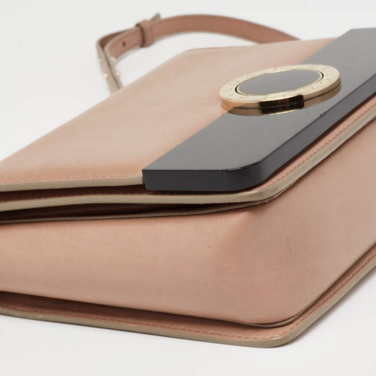 Pre Owned Bvlgari Beige/Black Leather and Perspex Small Flap Cover Shoulder Bag