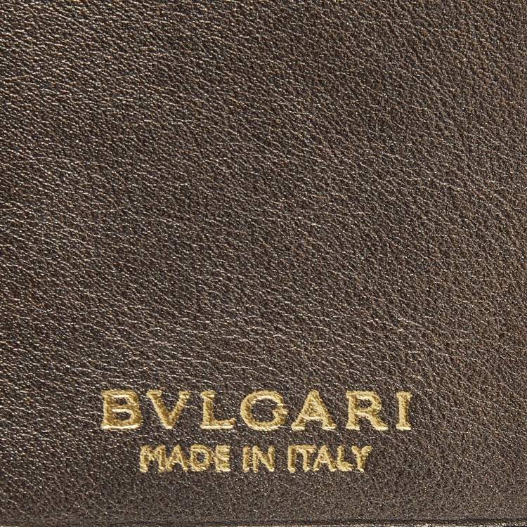 Pre Owned Bvlgari Metallic Brown Leather Double Ring Flap Compact Wallet