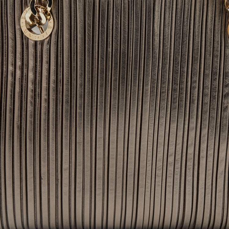 Pre Owned Bvlgari Metallic Leather Monte Plisse Shopper Tote