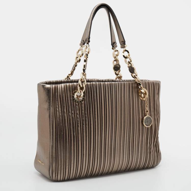 Pre Owned Bvlgari Metallic Leather Monte Plisse Shopper Tote