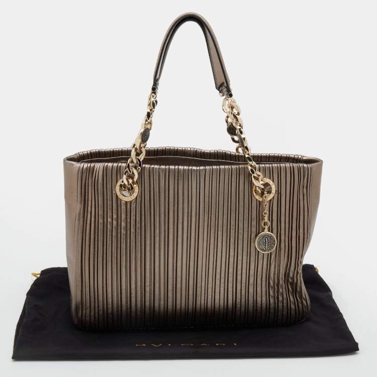 Pre Owned Bvlgari Metallic Leather Monte Plisse Shopper Tote