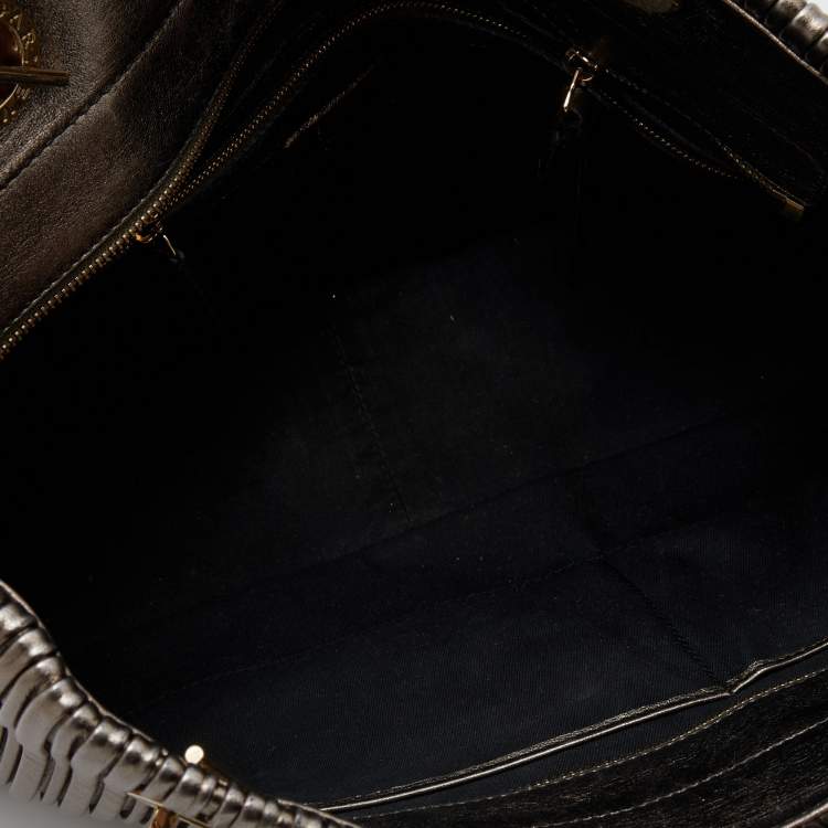 Pre Owned Bvlgari Metallic Leather Monte Plisse Shopper Tote
