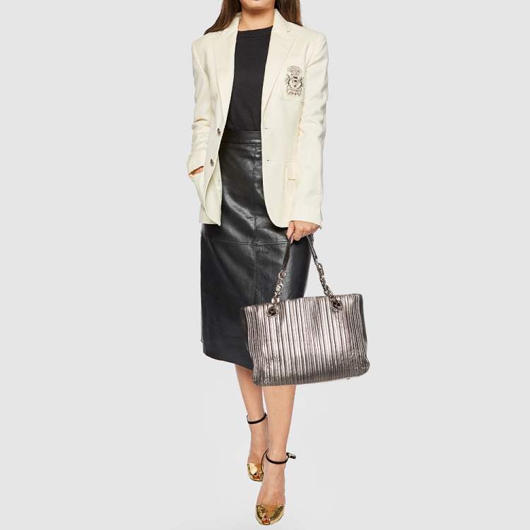 Pre Owned Bvlgari Metallic Leather Monte Plisse Shopper Tote