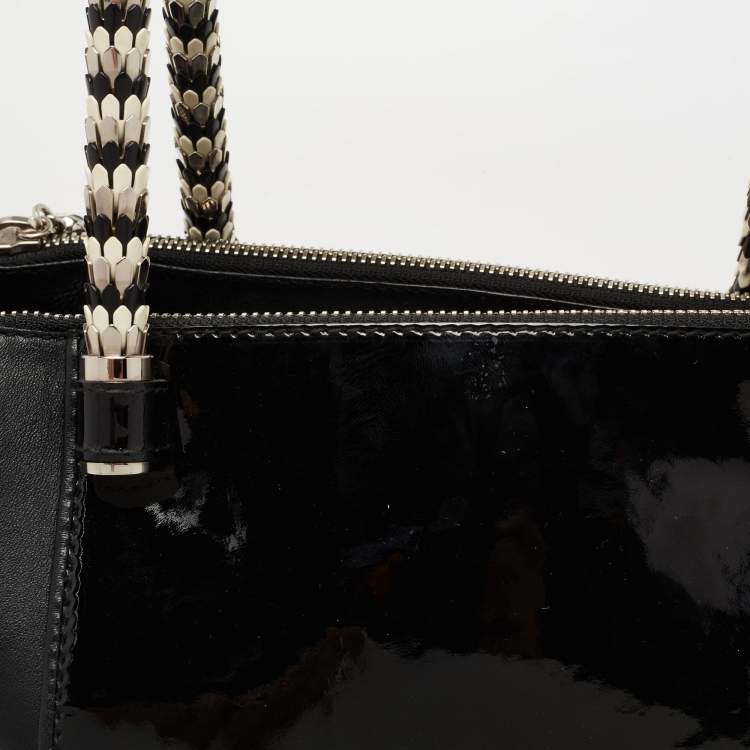 Pre Owned Bvlgari Black Leather and Patent Leather Serpenti Scaglie Tote