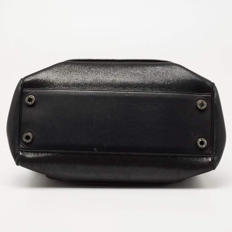 Pre Owned Bvlgari Black Leather and Patent Leather Serpenti Scaglie Tote