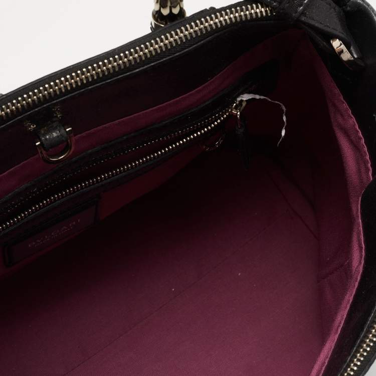 Pre Owned Bvlgari Black Leather and Patent Leather Serpenti Scaglie Tote