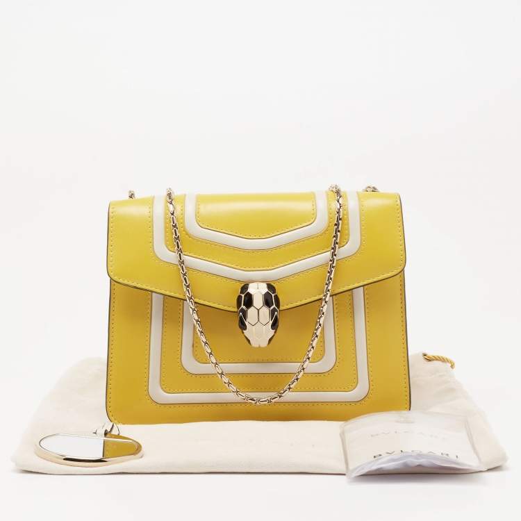 مملوكة مسبقًا Bvlgari Yellow/White Leather Serpenti Forever Shoulder Bag