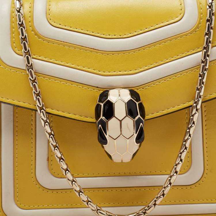مملوكة مسبقًا Bvlgari Yellow/White Leather Serpenti Forever Shoulder Bag