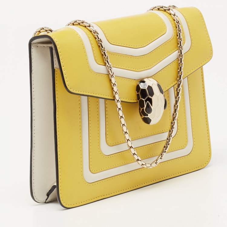 مملوكة مسبقًا Bvlgari Yellow/White Leather Serpenti Forever Shoulder Bag