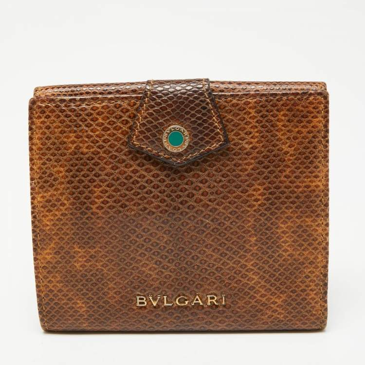 Pre Owned Bvlgari Brown Karung Leather Serpenti Forever Compact Wallet