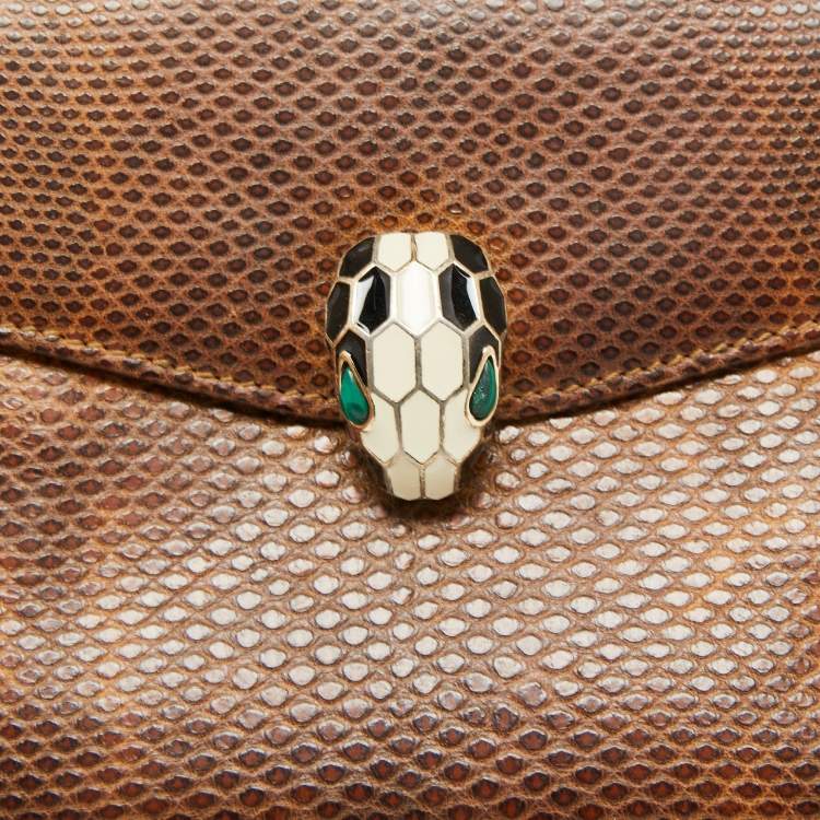 Pre Owned Bvlgari Brown Karung Leather Serpenti Forever Compact Wallet
