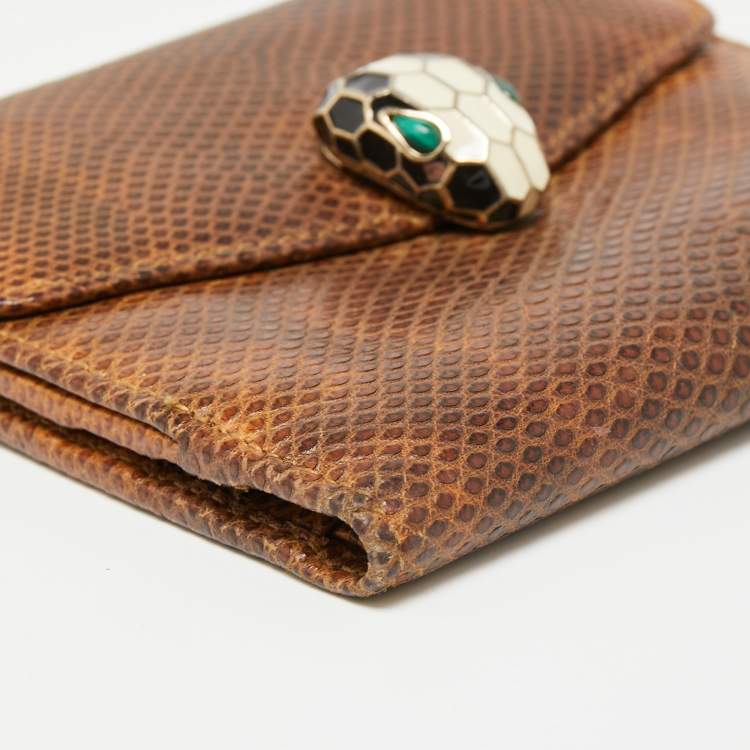 Pre Owned Bvlgari Brown Karung Leather Serpenti Forever Compact Wallet