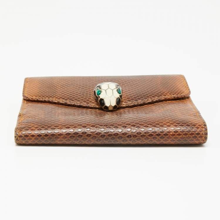 Pre Owned Bvlgari Brown Karung Leather Serpenti Forever Compact Wallet