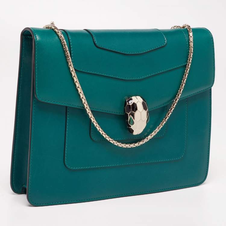 Pre Owned Bvlgari Green Leather Small Serpenti Forever Shoulder Bag
