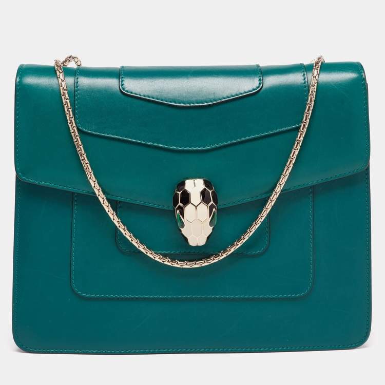 Pre Owned Bvlgari Green Leather Small Serpenti Forever Shoulder Bag
