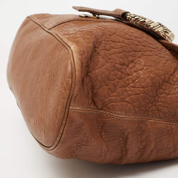 Pre Owned Bvlgari Brown Textured Leather Leoni Shoulder Bag