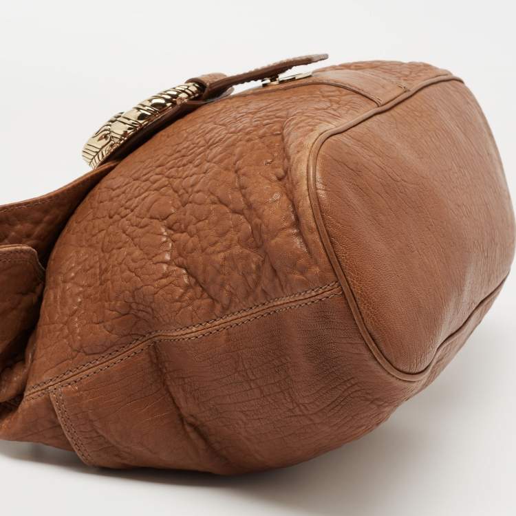 Pre Owned Bvlgari Brown Textured Leather Leoni Shoulder Bag