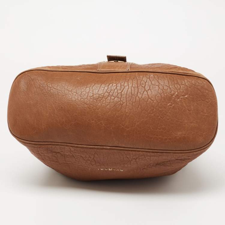 Pre Owned Bvlgari Brown Textured Leather Leoni Shoulder Bag
