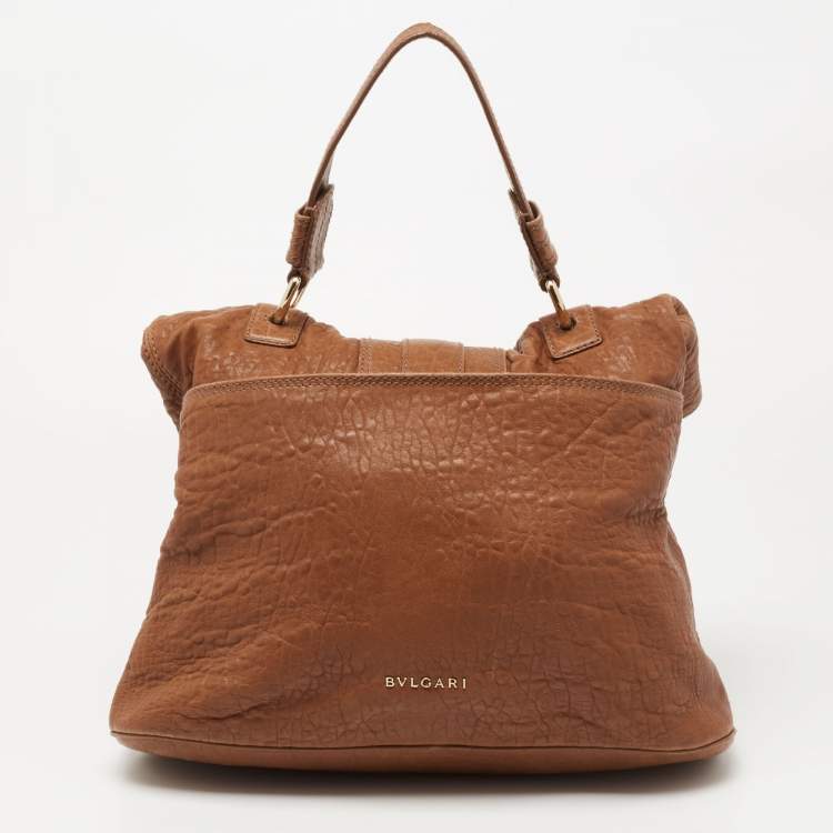 Pre Owned Bvlgari Brown Textured Leather Leoni Shoulder Bag