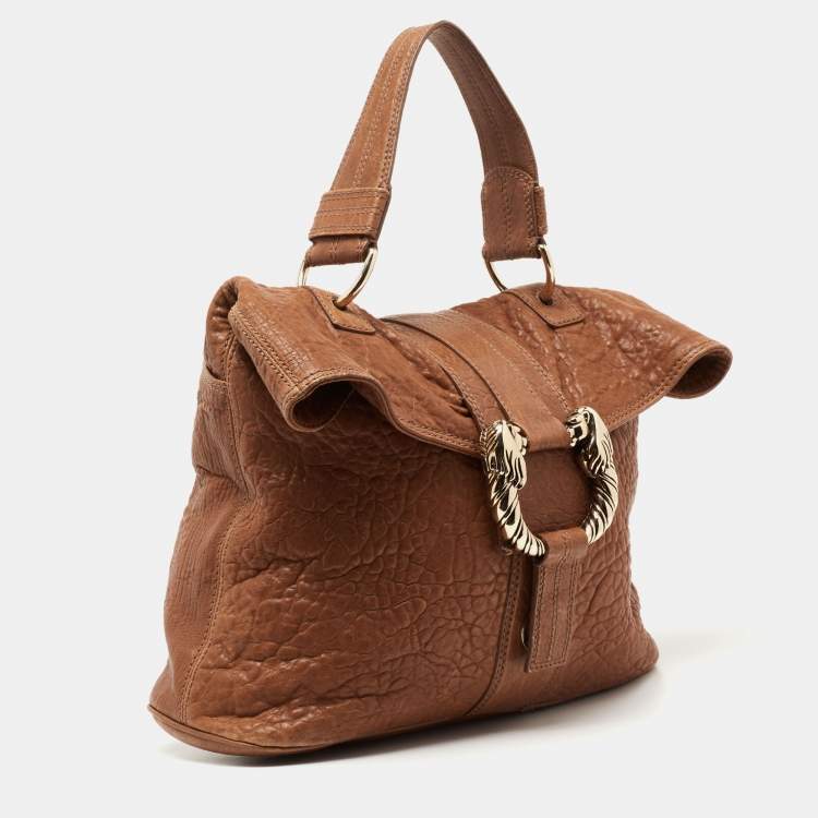 Pre Owned Bvlgari Brown Textured Leather Leoni Shoulder Bag