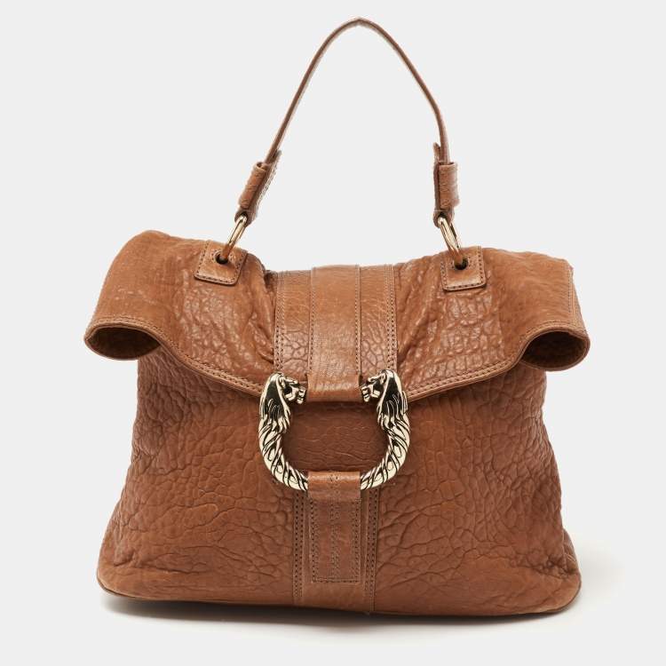 Pre Owned Bvlgari Brown Textured Leather Leoni Shoulder Bag