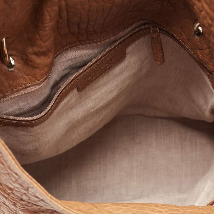 Pre Owned Bvlgari Brown Textured Leather Leoni Shoulder Bag